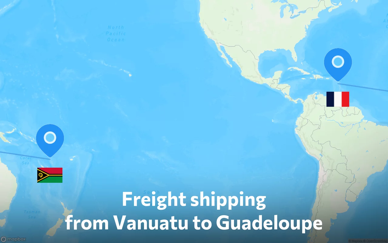 Shipping route from Vanuatu to Guadeloupe