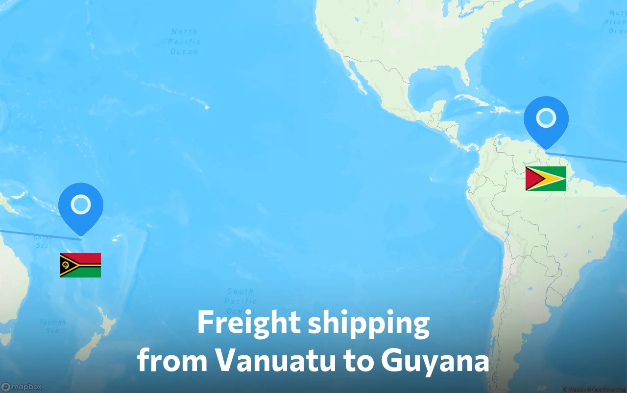 Shipping route from Vanuatu to Guyana