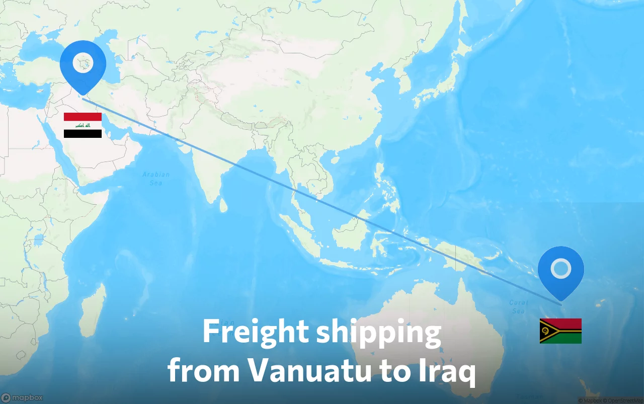 Shipping route from Vanuatu to Iraq