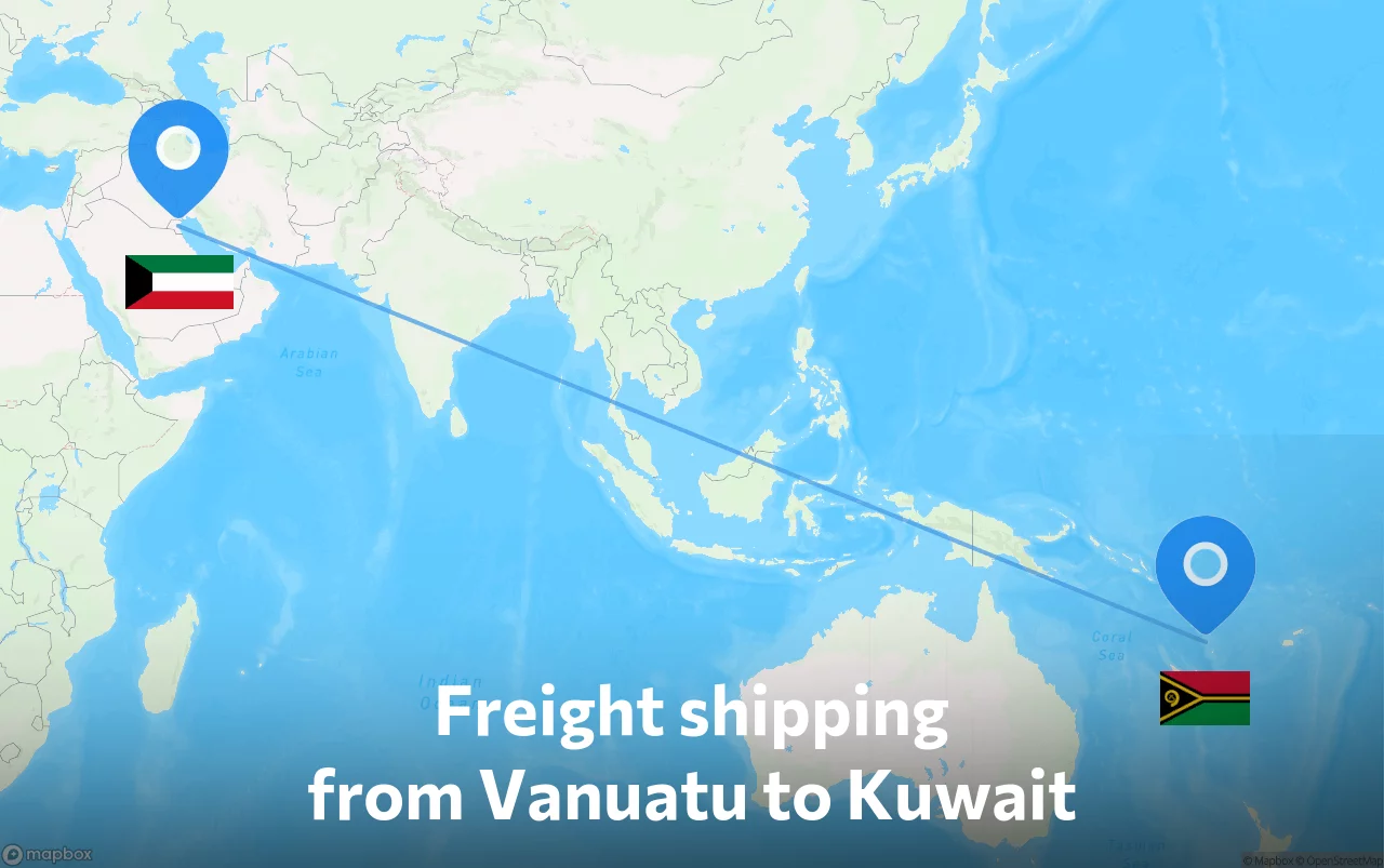 Shipping route from Vanuatu to Kuwait