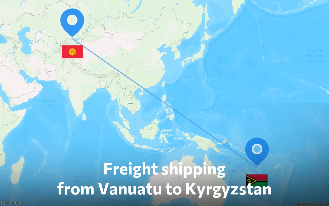 Shipping route from Vanuatu to Kyrgyzstan