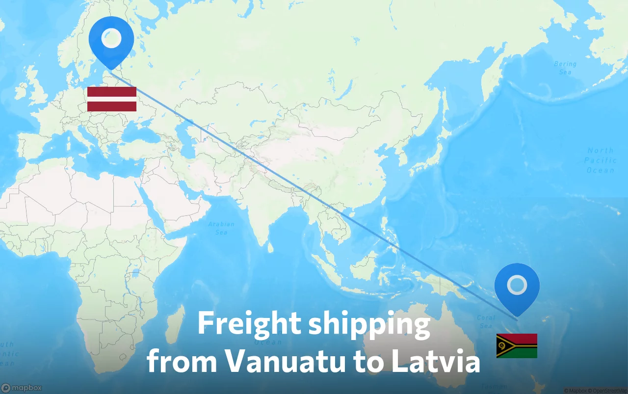 Shipping route from Vanuatu to Latvia