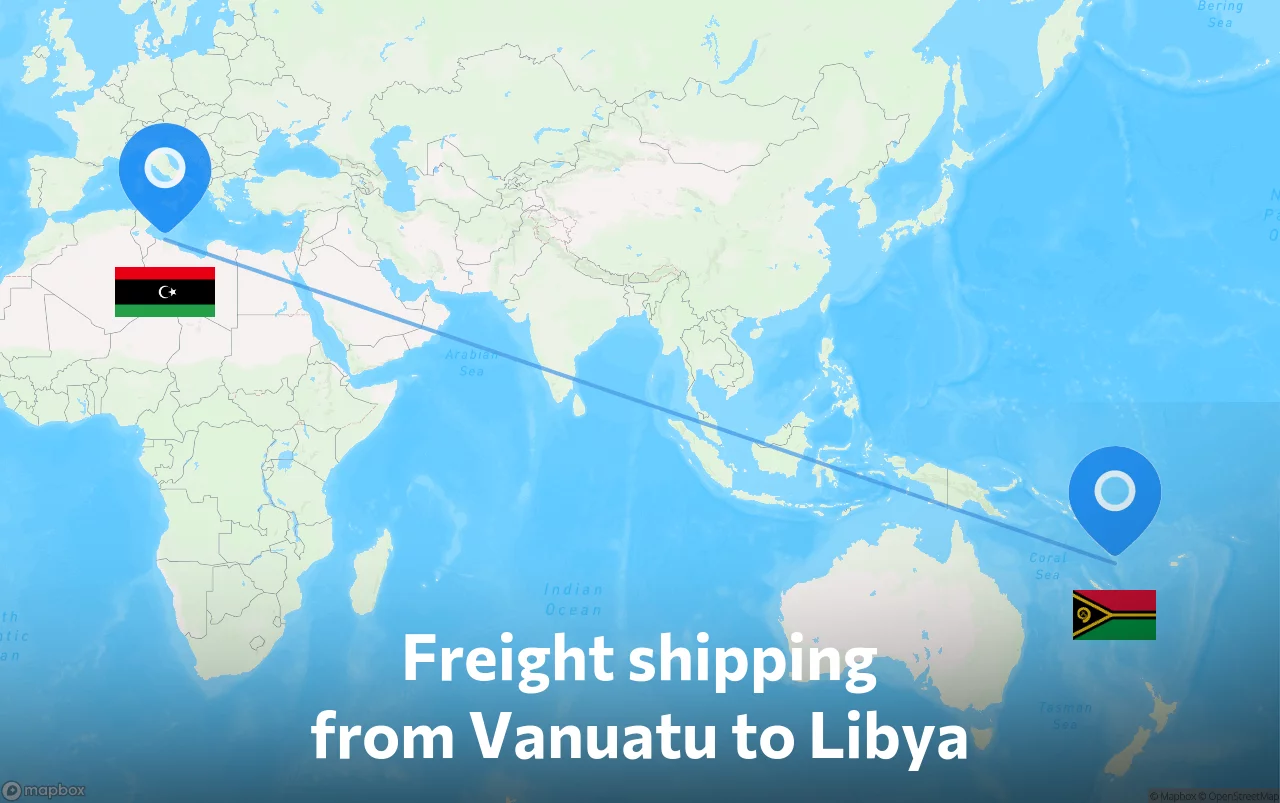 Shipping route from Vanuatu to Libya