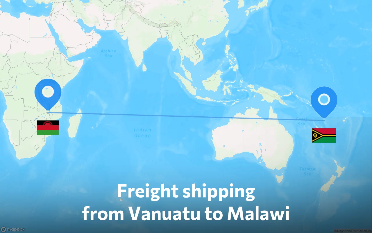 Shipping route from Vanuatu to Malawi
