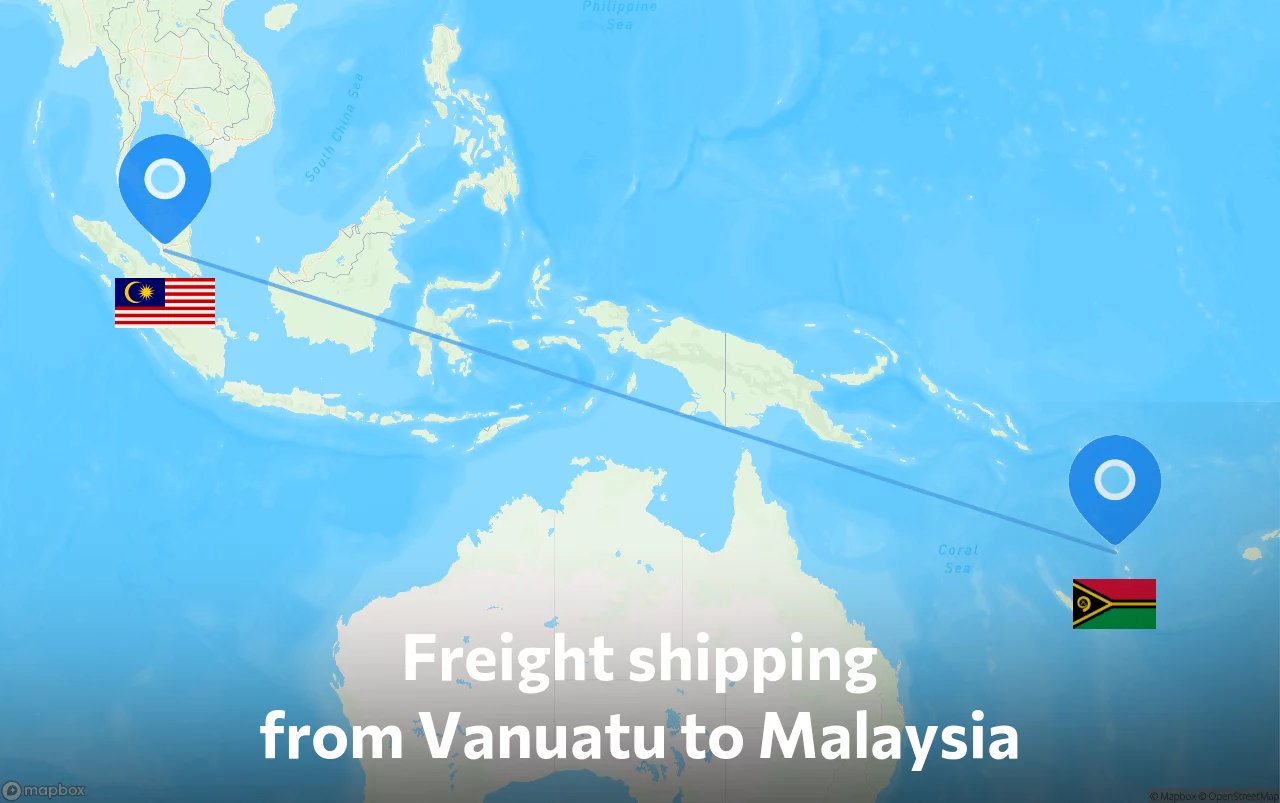 Shipping route from Vanuatu to Malaysia