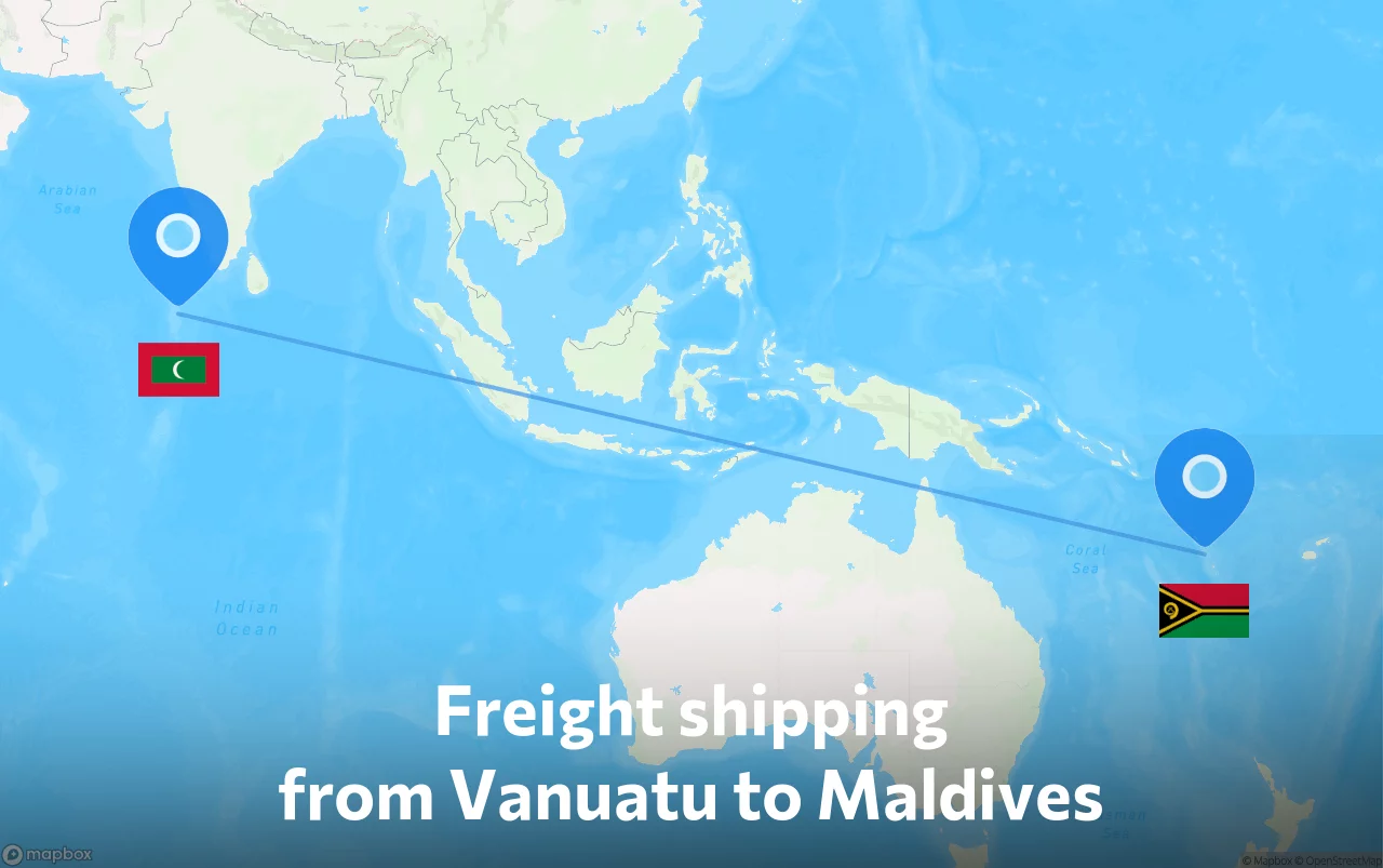 Shipping route from Vanuatu to Maldives