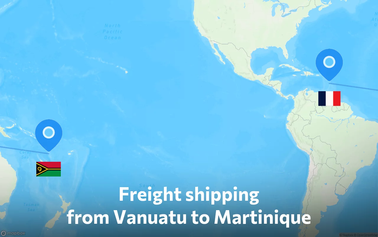 Shipping route from Vanuatu to Martinique