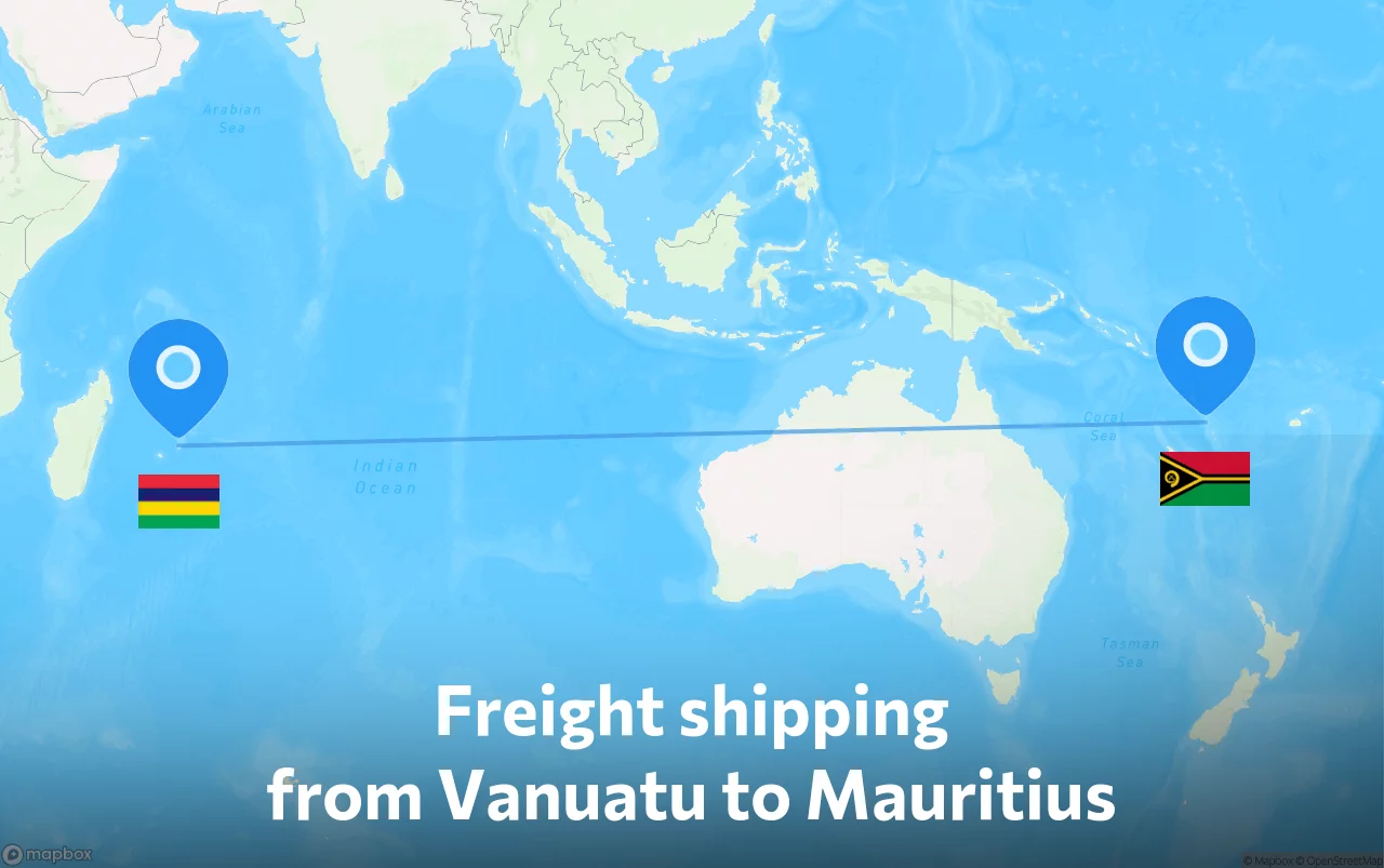 Shipping route from Vanuatu to Mauritius
