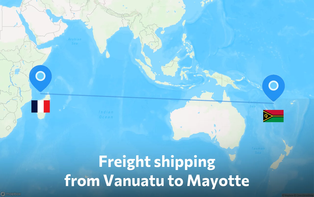 Shipping route from Vanuatu to Mayotte