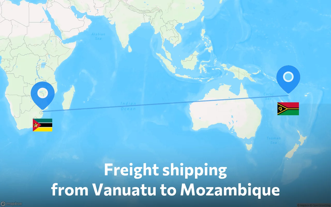 Shipping route from Vanuatu to Mozambique