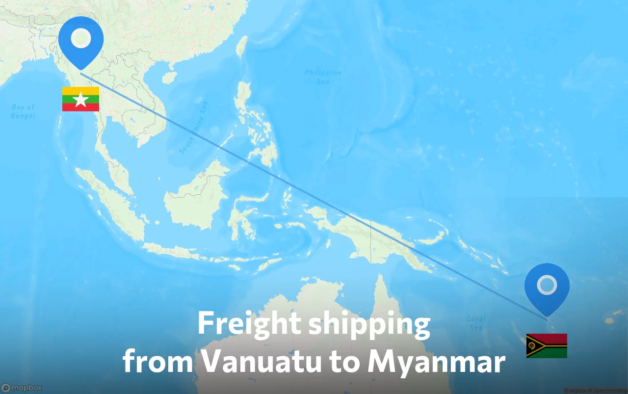 Shipping route from Vanuatu to Myanmar
