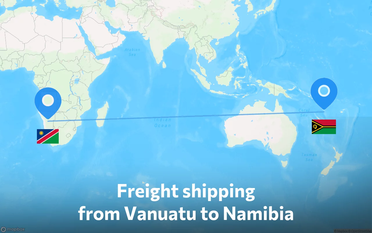 Shipping route from Vanuatu to Namibia