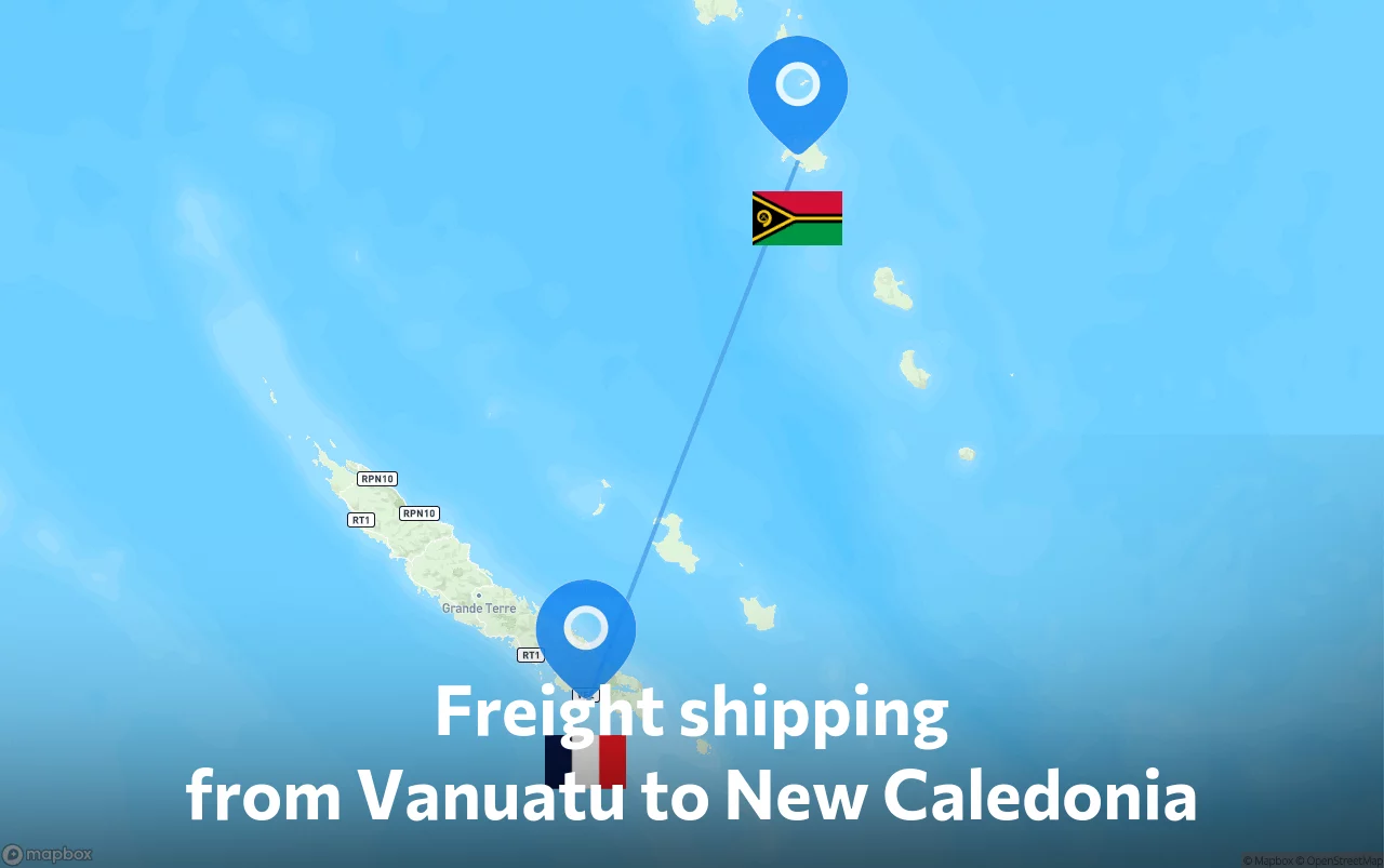 Shipping route from Vanuatu to New Caledonia