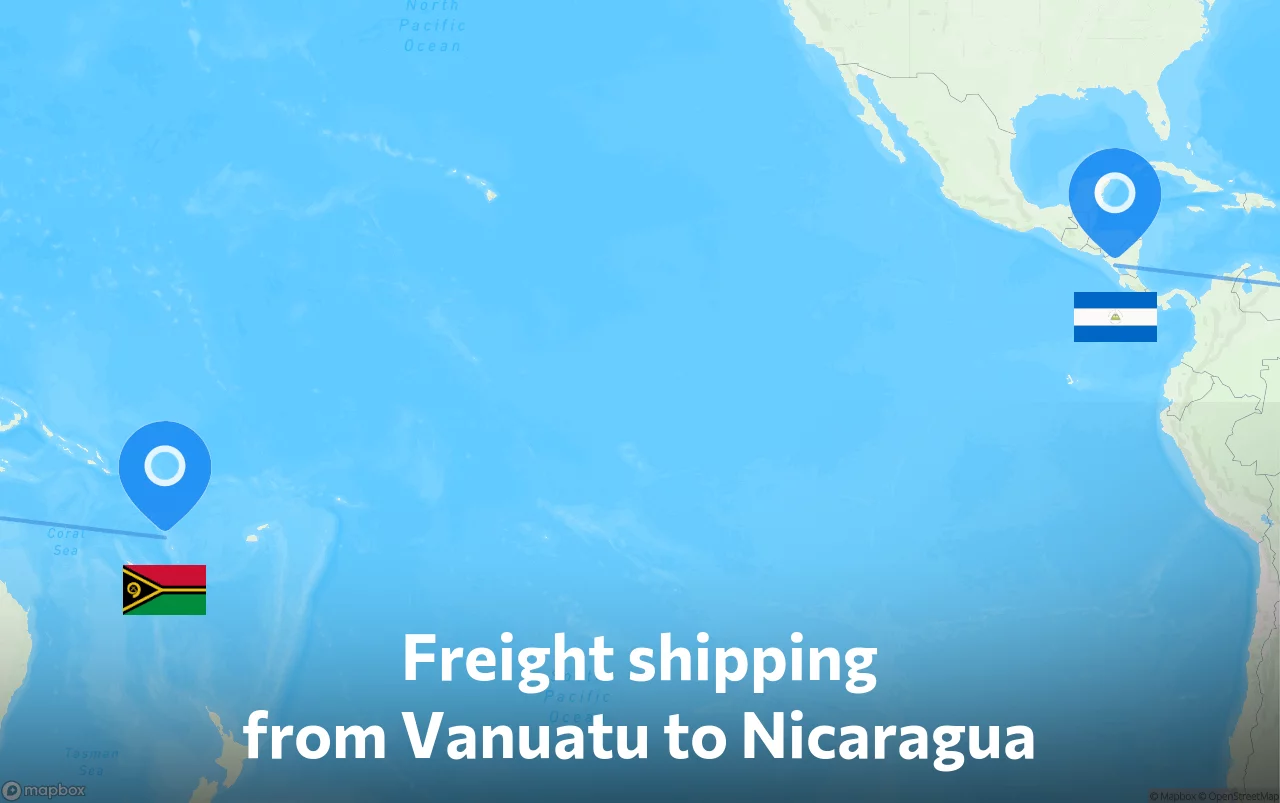 Shipping route from Vanuatu to Nicaragua
