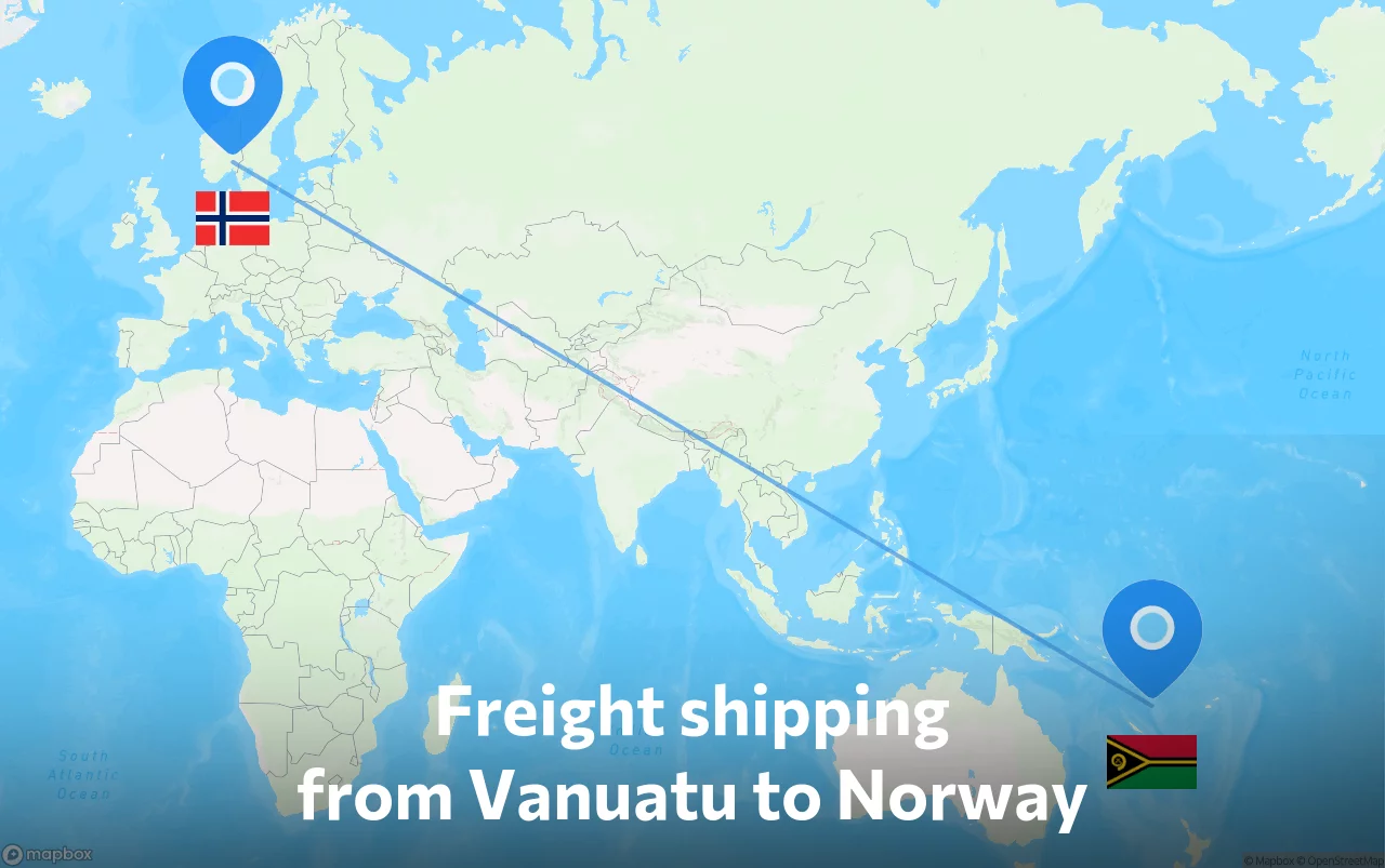 Shipping route from Vanuatu to Norway