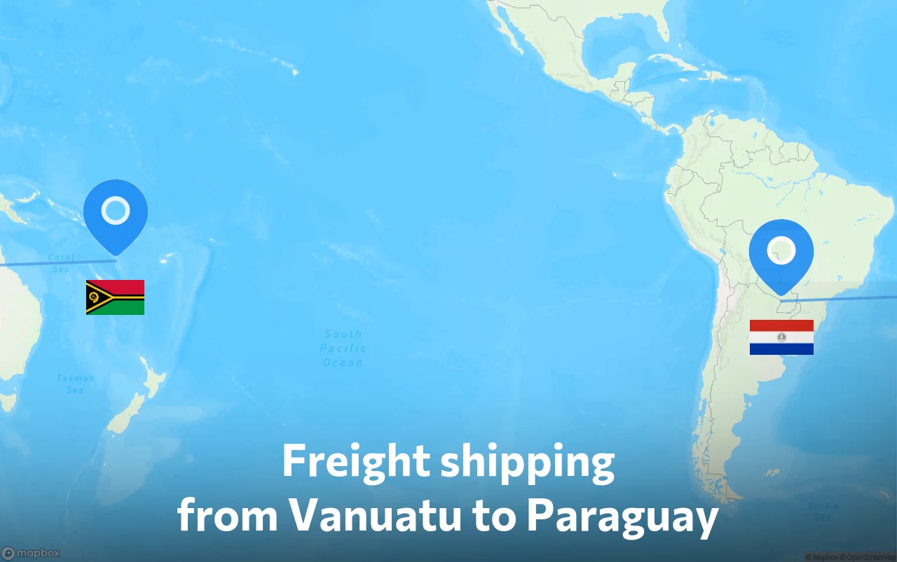 Shipping route from Vanuatu to Paraguay