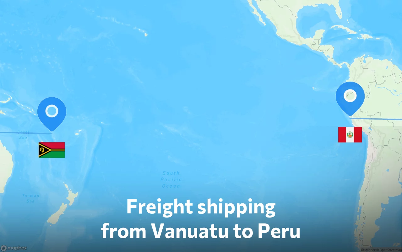 Shipping route from Vanuatu to Peru