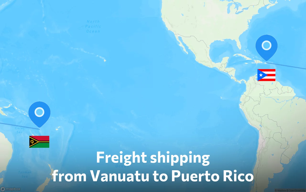 Shipping route from Vanuatu to Puerto Rico