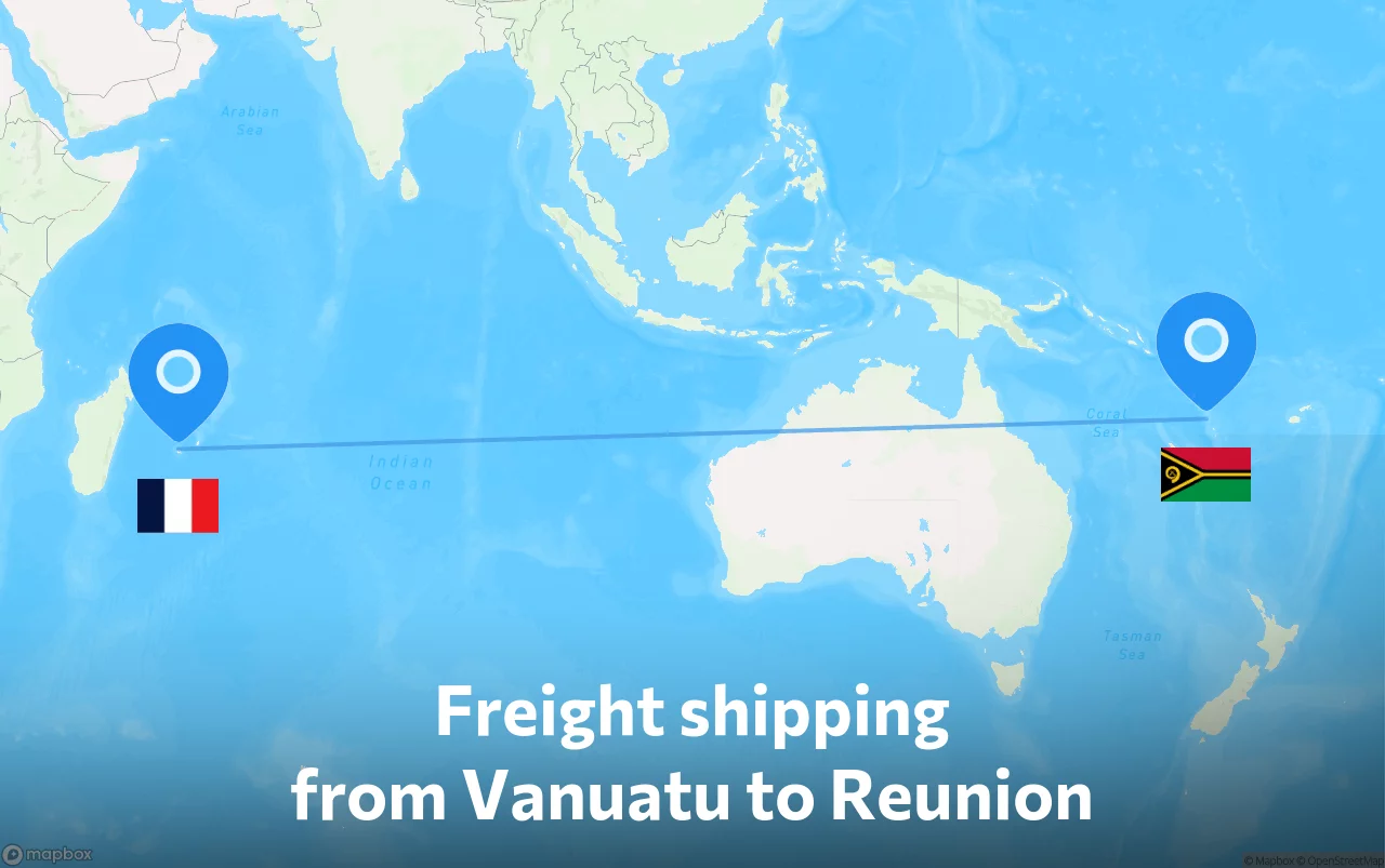 Shipping route from Vanuatu to Reunion