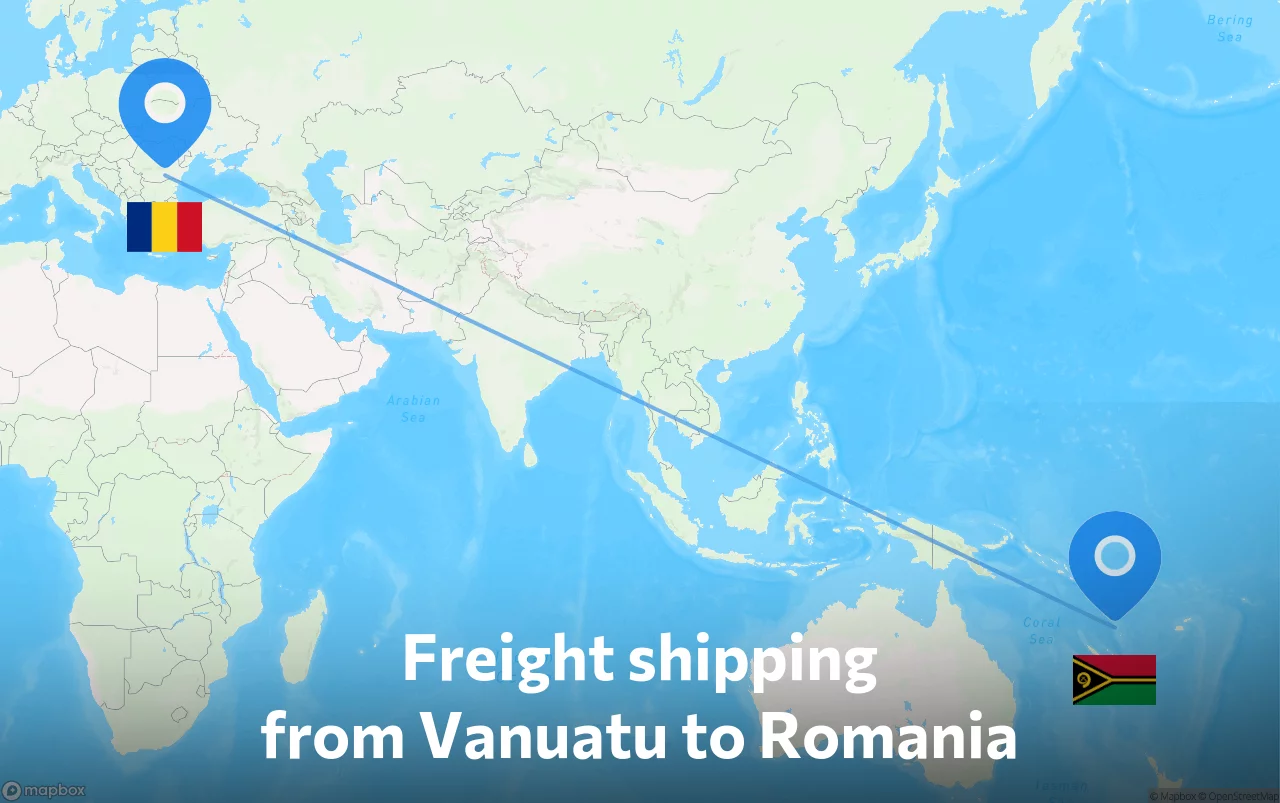 Shipping route from Vanuatu to Romania