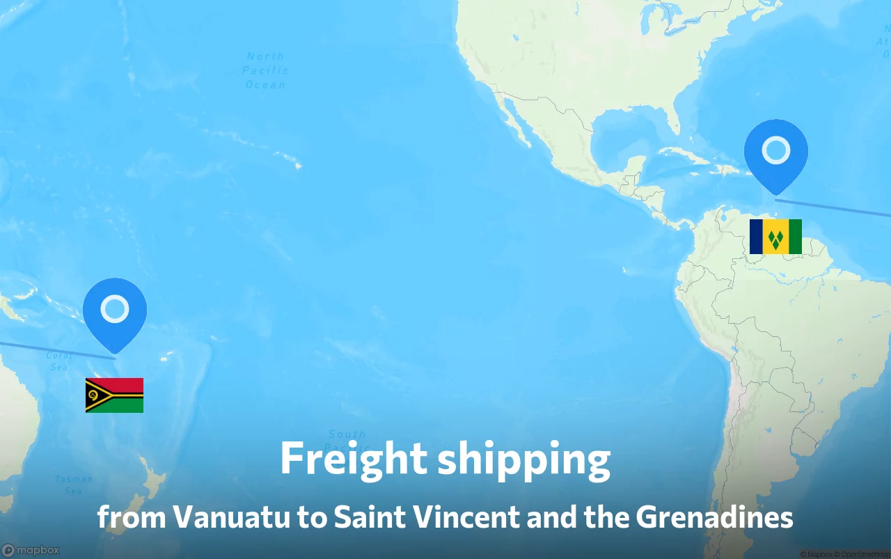 Shipping route from Vanuatu to Saint Vincent and the Grenadines
