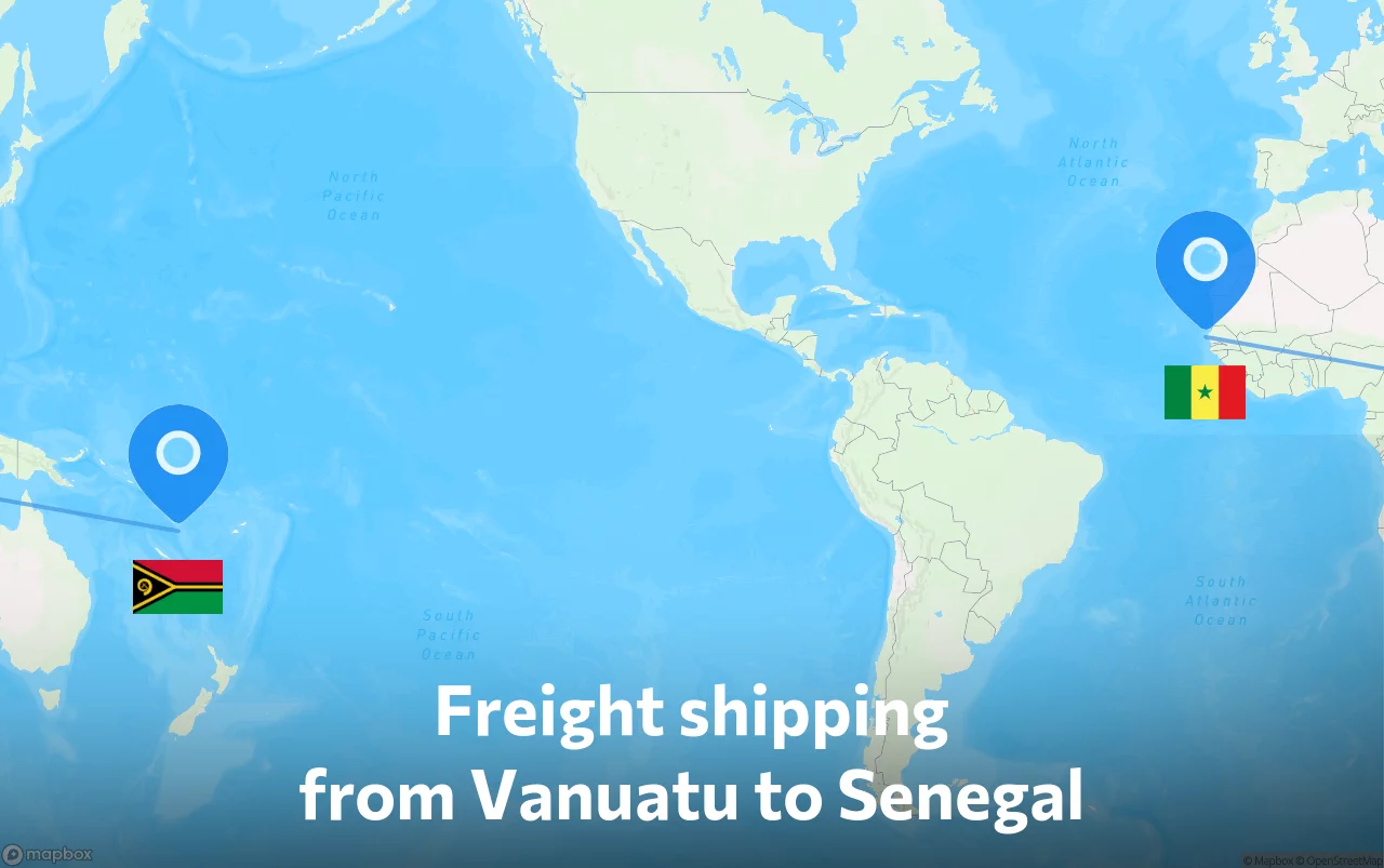 Shipping route from Vanuatu to Senegal
