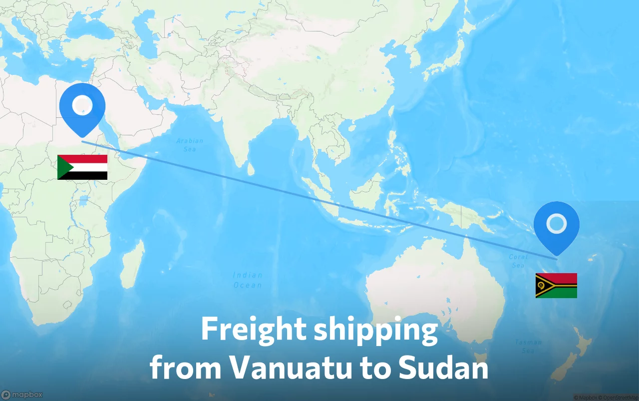 Shipping route from Vanuatu to Sudan