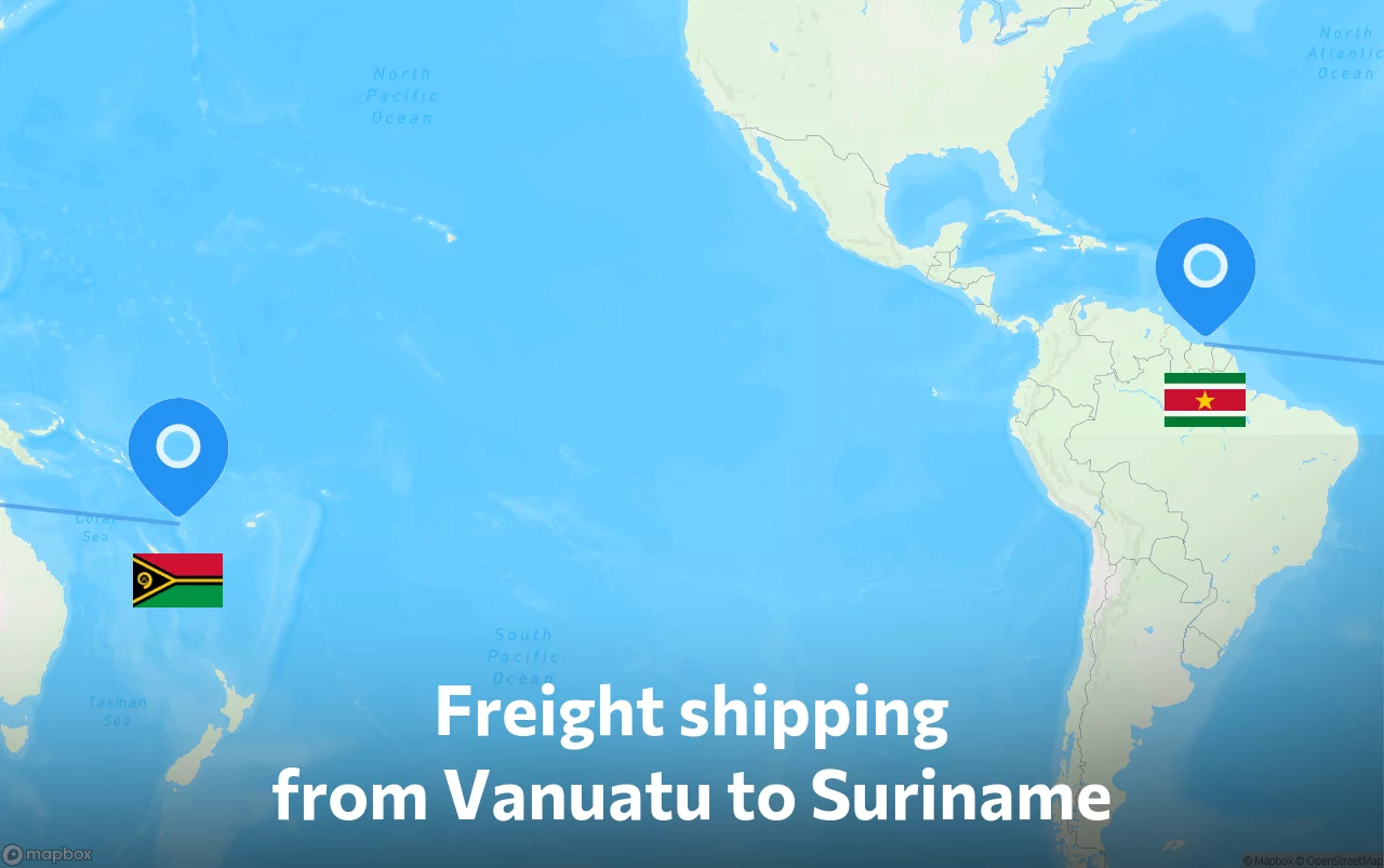 Shipping route from Vanuatu to Suriname