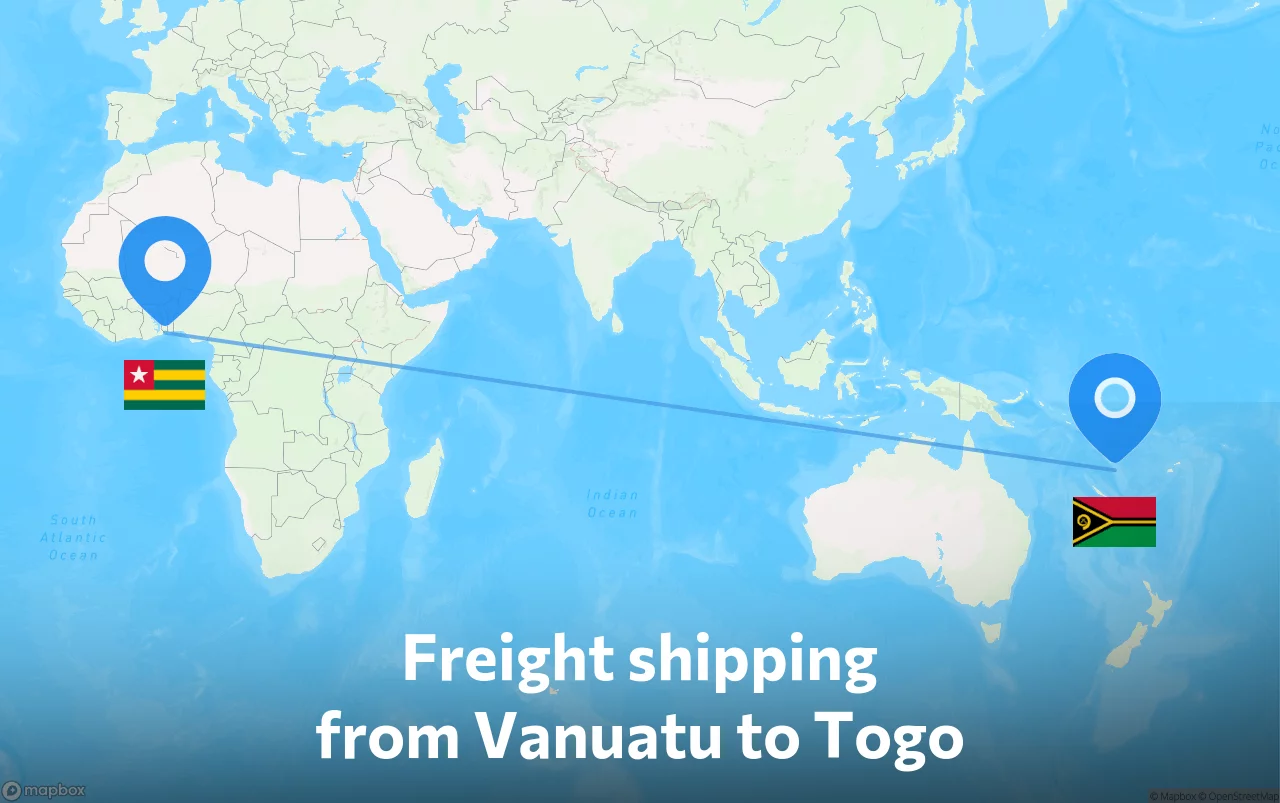 Shipping route from Vanuatu to Togo
