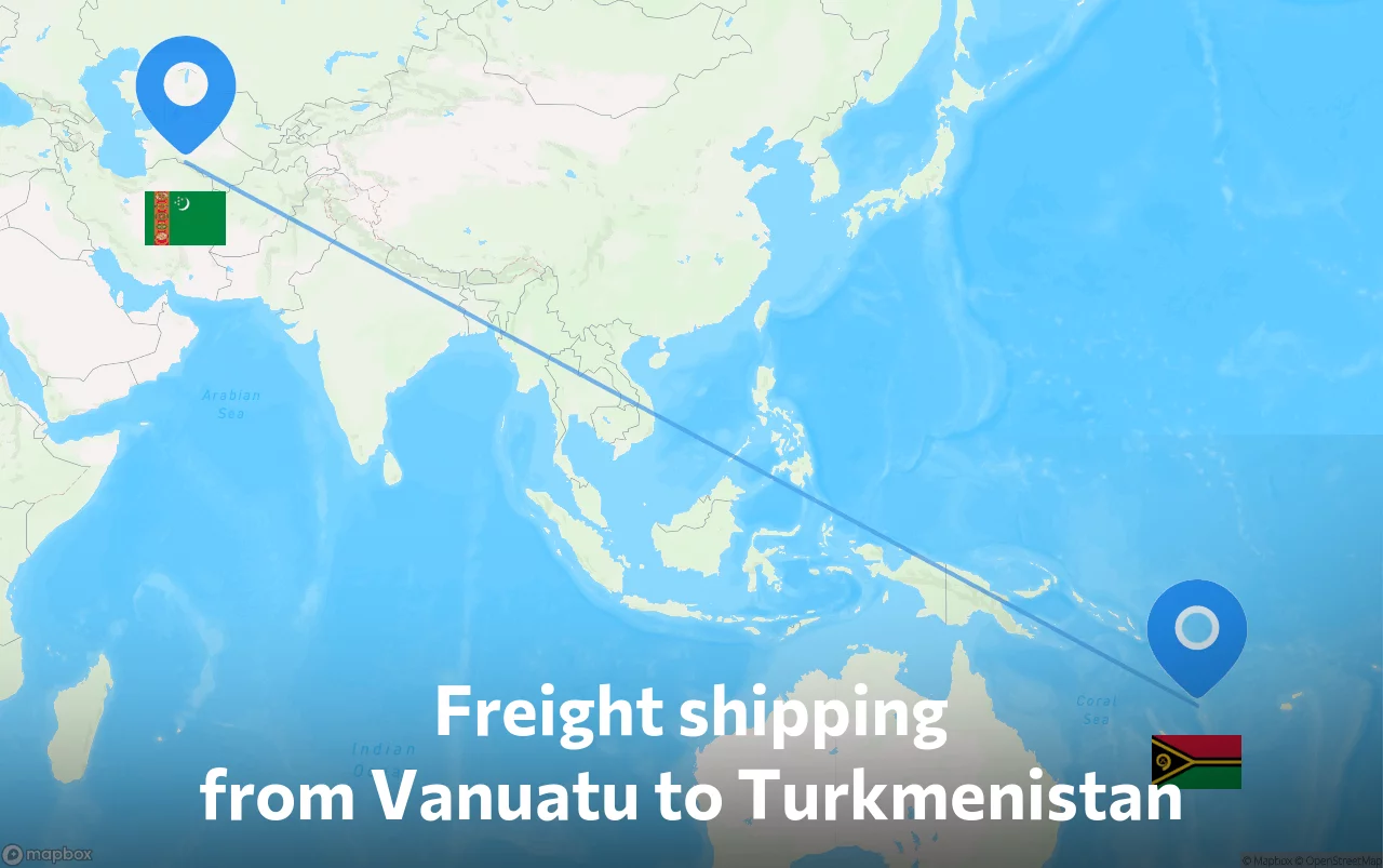 Shipping route from Vanuatu to Turkmenistan