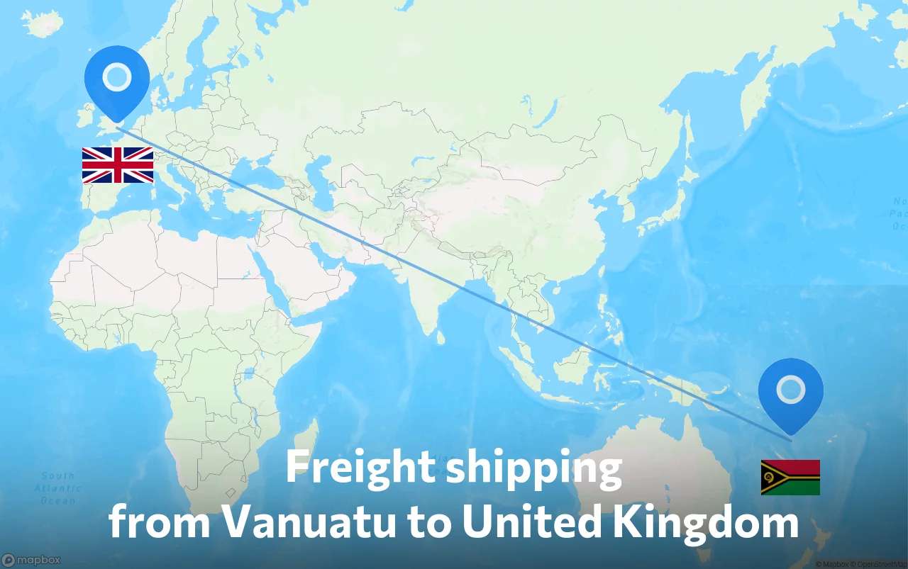 Shipping route from Vanuatu to United Kingdom