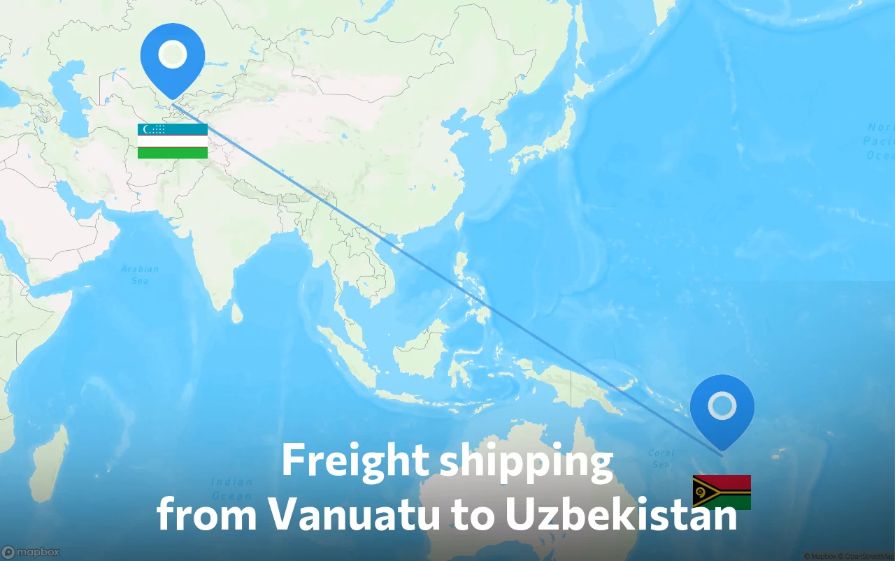 Shipping route from Vanuatu to Uzbekistan