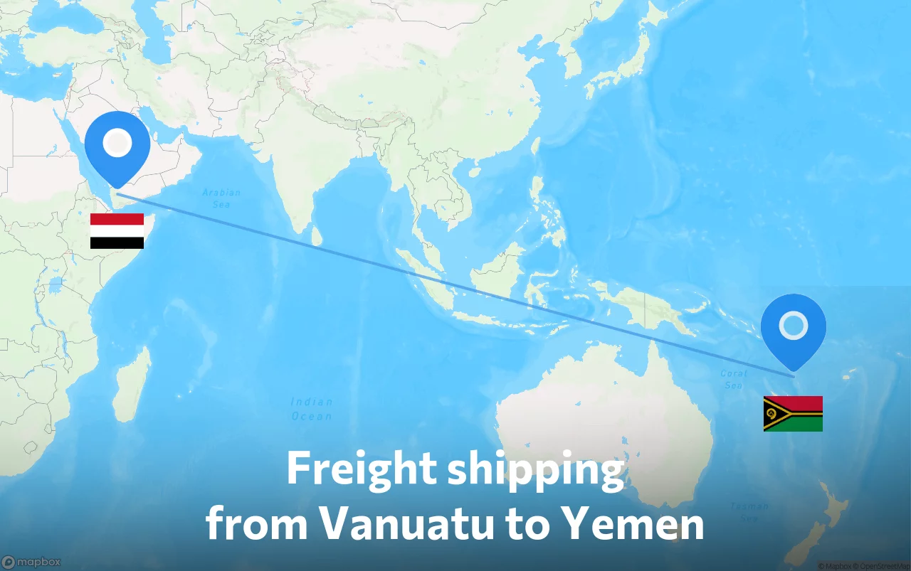 Shipping route from Vanuatu to Yemen
