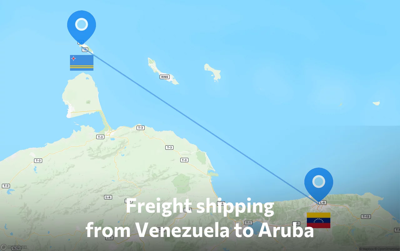 Shipping route from Venezuela to Aruba
