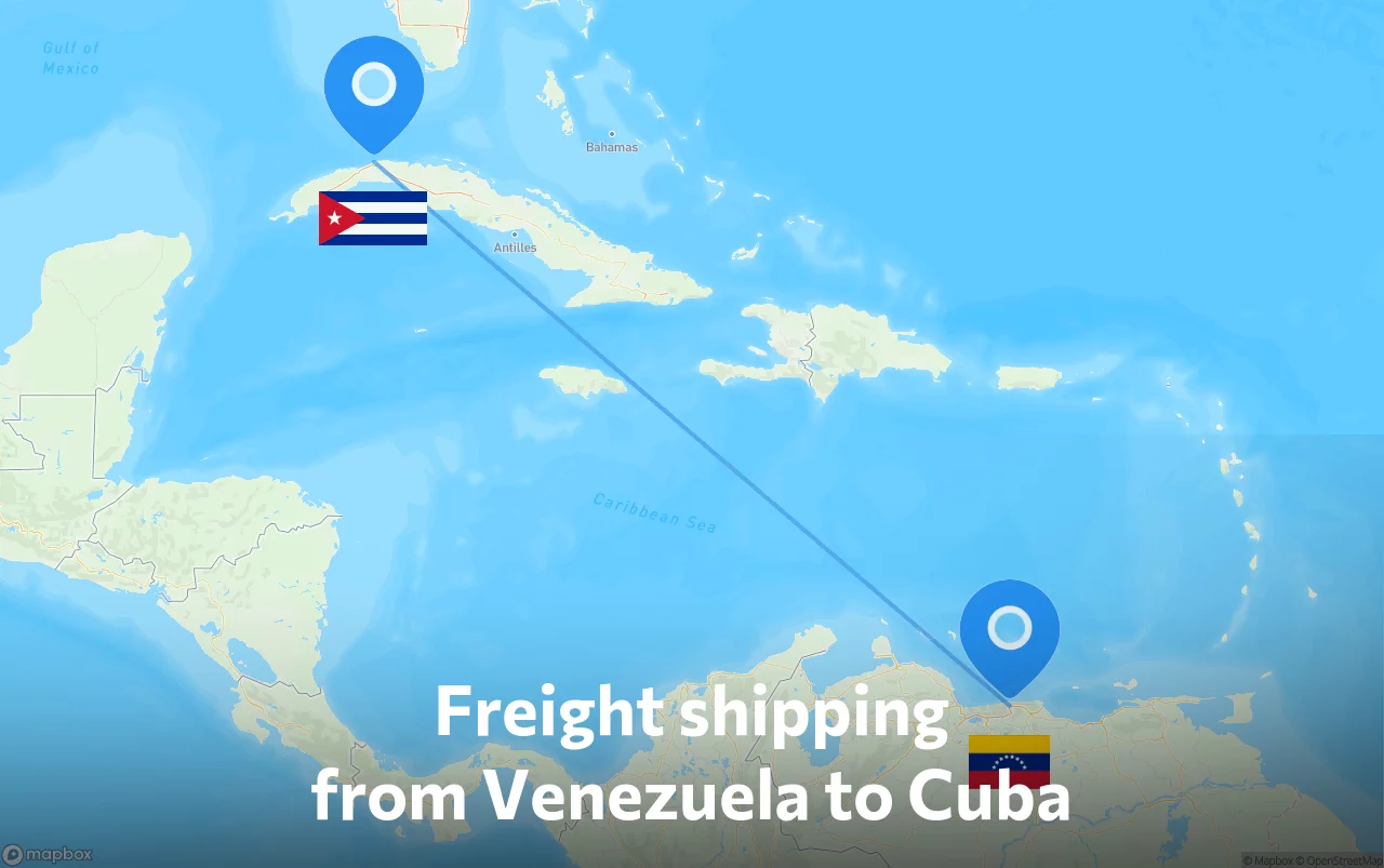 Shipping route from Venezuela to Cuba