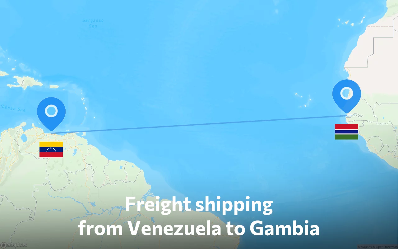 Shipping route from Venezuela to Gambia