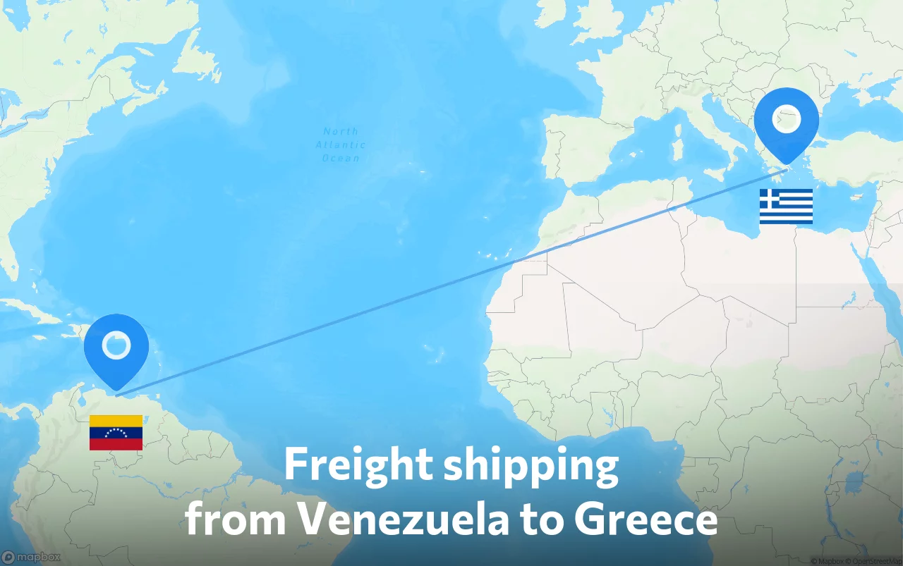 Shipping route from Venezuela to Greece