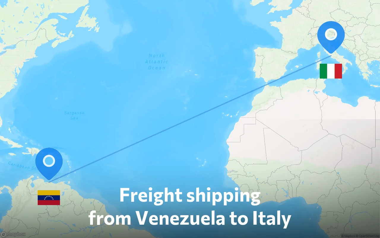 Shipping route from Venezuela to Italy
