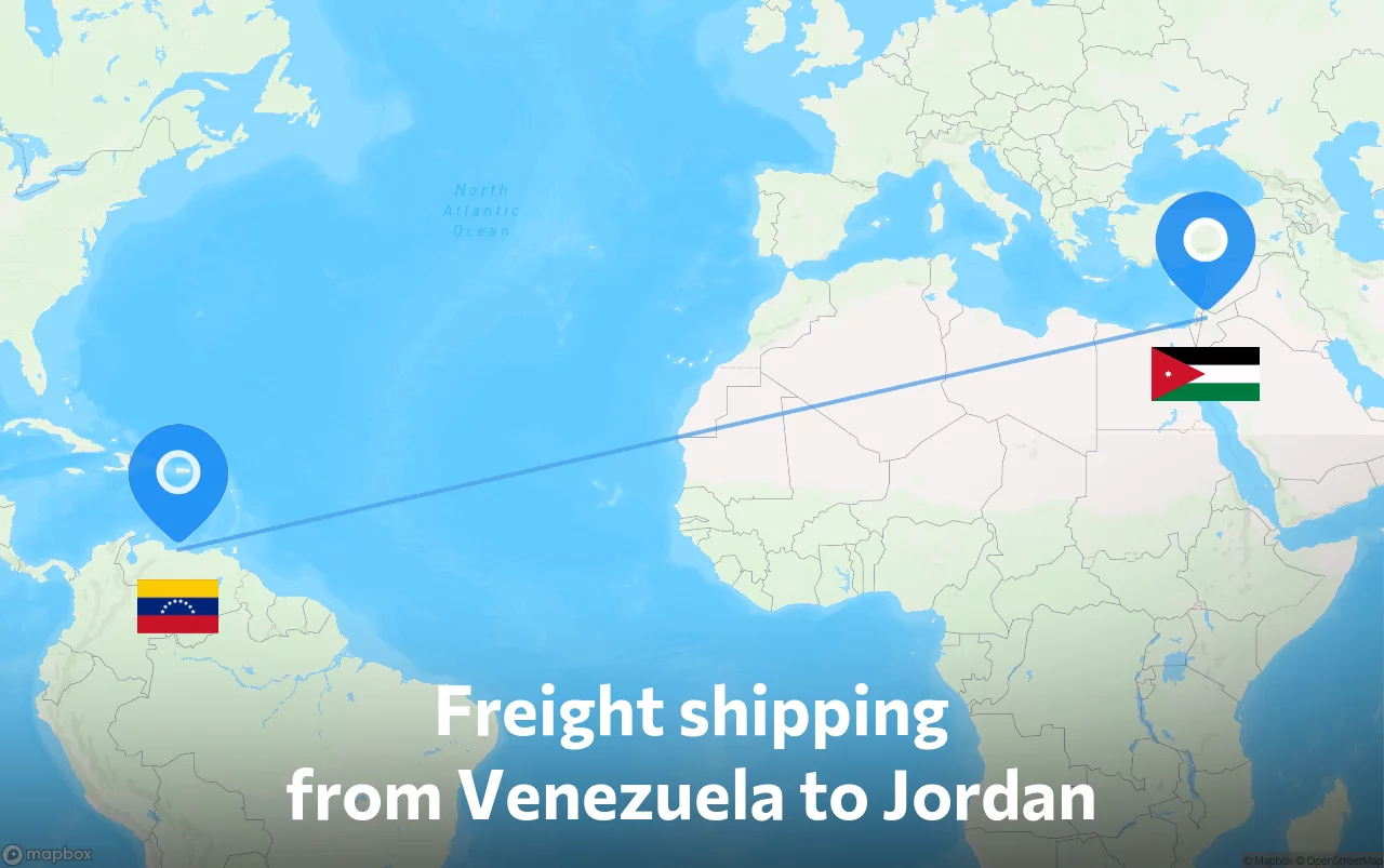 Shipping route from Venezuela to Jordan