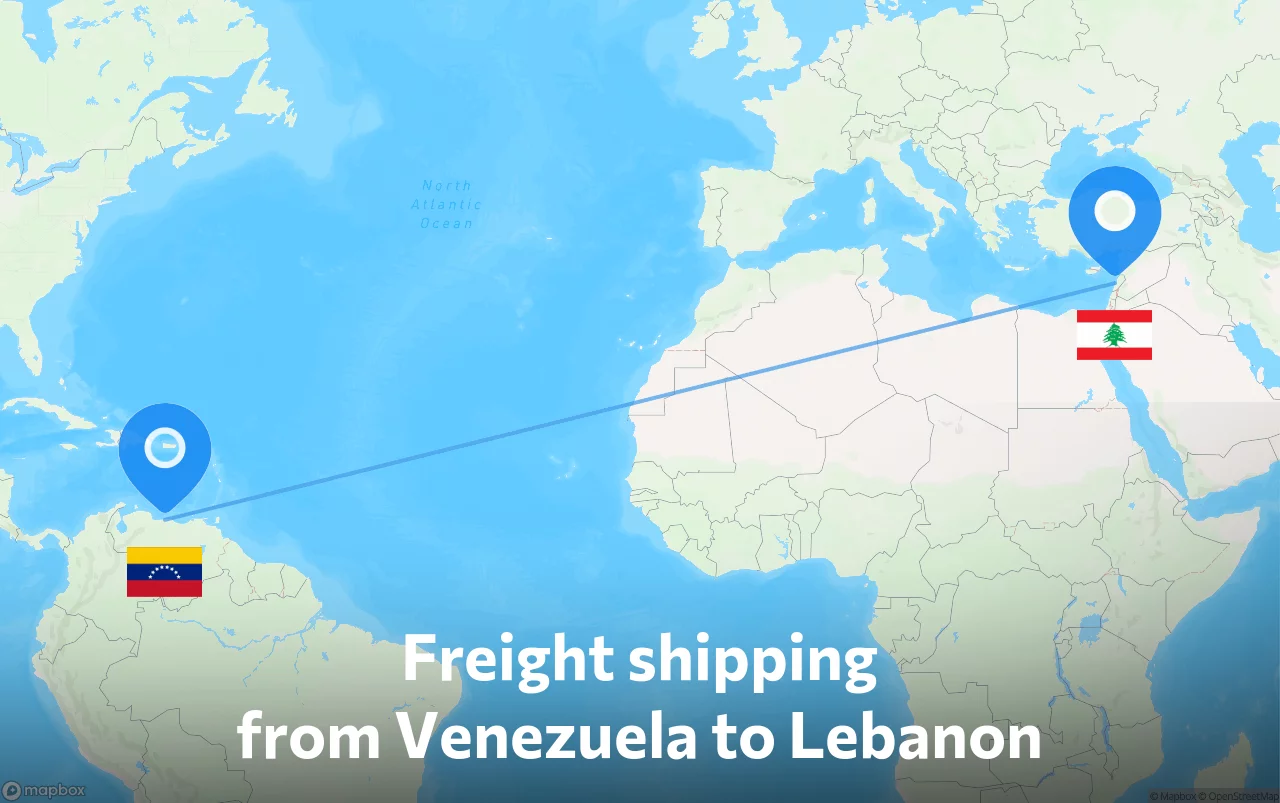 Shipping route from Venezuela to Lebanon