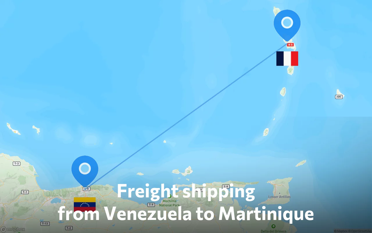 Shipping route from Venezuela to Martinique