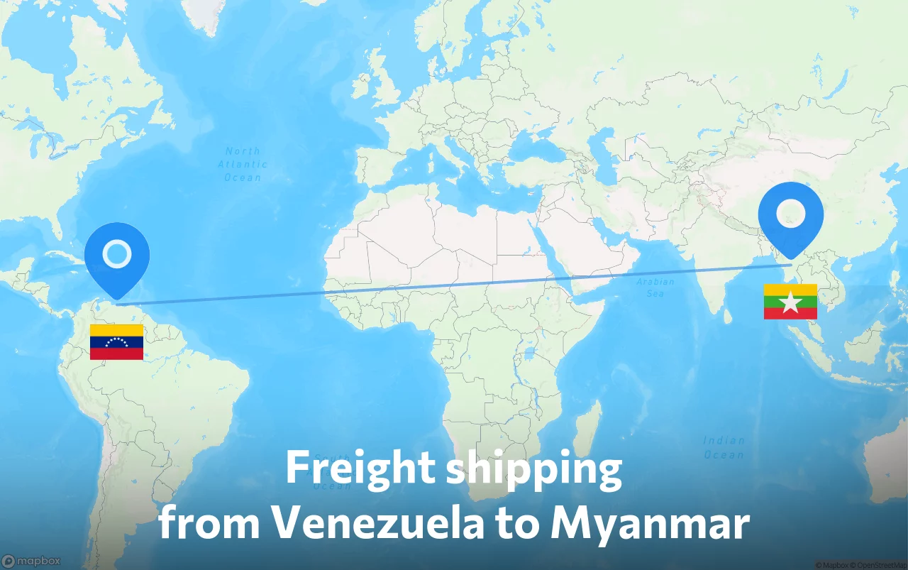 Shipping route from Venezuela to Myanmar