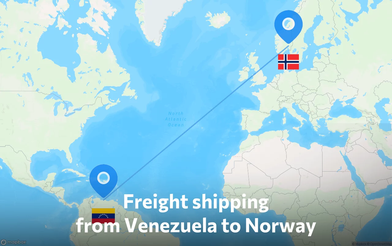 Shipping route from Venezuela to Norway