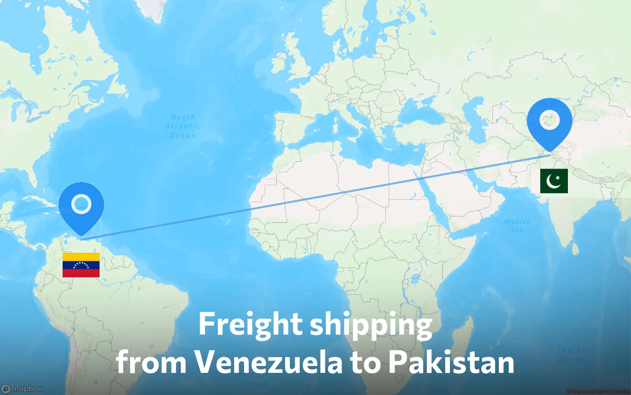 Shipping route from Venezuela to Pakistan