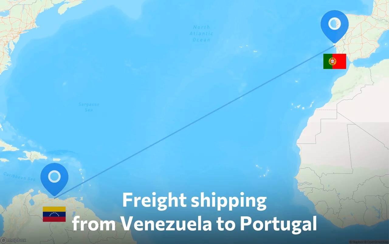 Shipping route from Venezuela to Portugal