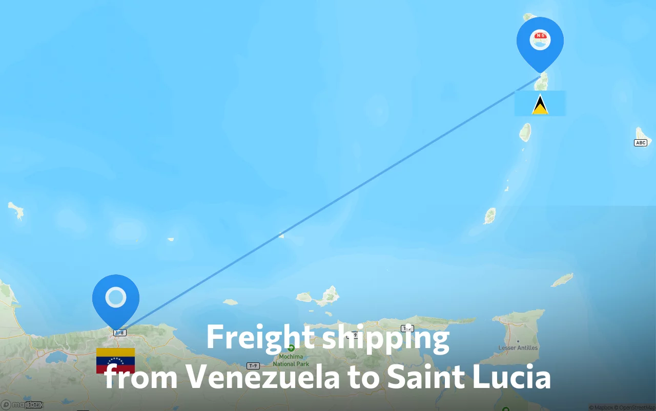 Shipping route from Venezuela to Saint Lucia