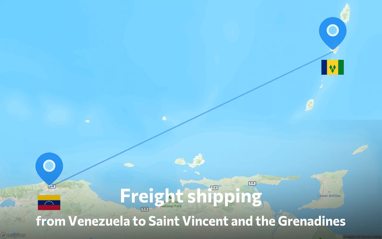 Shipping route from Venezuela to Saint Vincent and the Grenadines