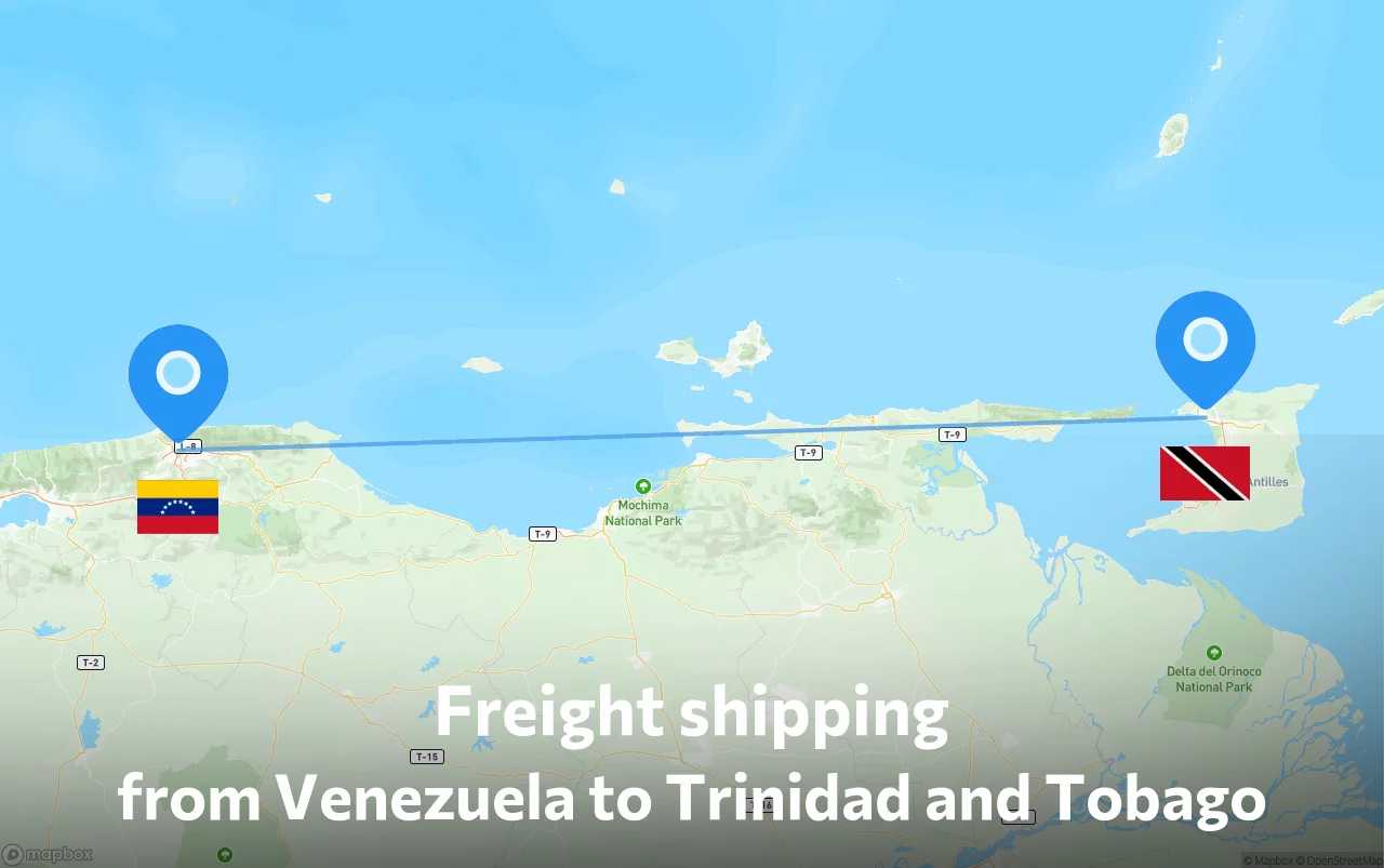 Shipping route from Venezuela to Trinidad and Tobago