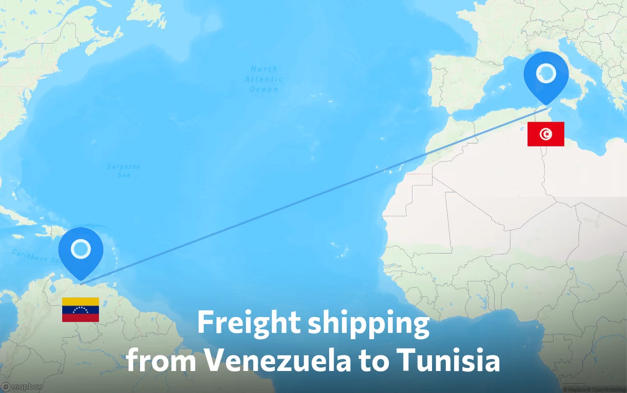 Shipping route from Venezuela to Tunisia