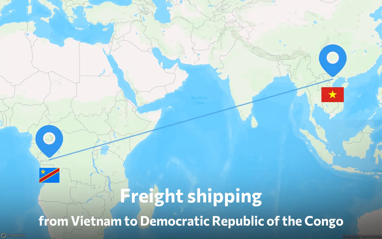 Shipping route from Vietnam to Democratic Republic of the Congo